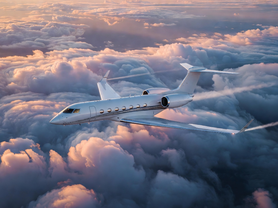 Private Gulfstream jet flying above cloud bank