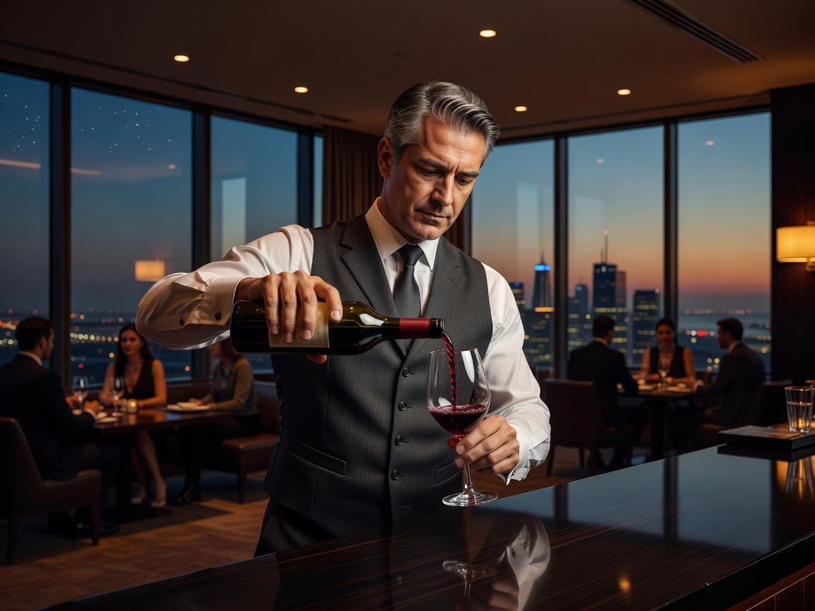 Sommelier pouring vintage wine in the Altitude 38 Lounge